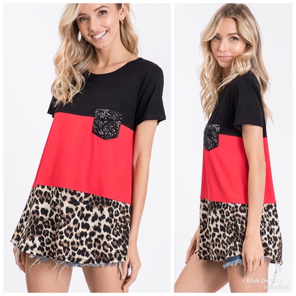 ❤️ LAST 1! Sequin Animal Print Color Block Tunic! - Picture 4 of 5
